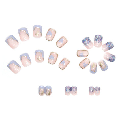 Misty Blue Glitz | Short Squoval Manicure | Press On Nails