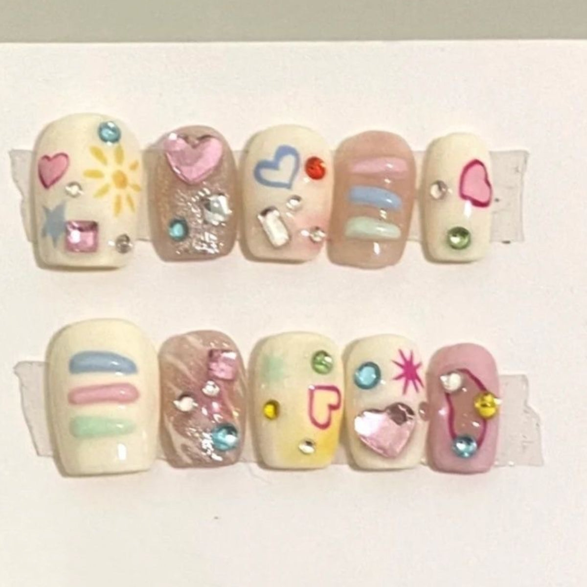 Sweet Heart Bling | Short Squoval Manicure | Handmade Press On Nails H30