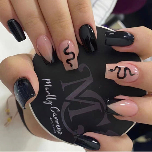 Dark Elegance Serpent | Short Squoval Manicure | Press On Nails N375