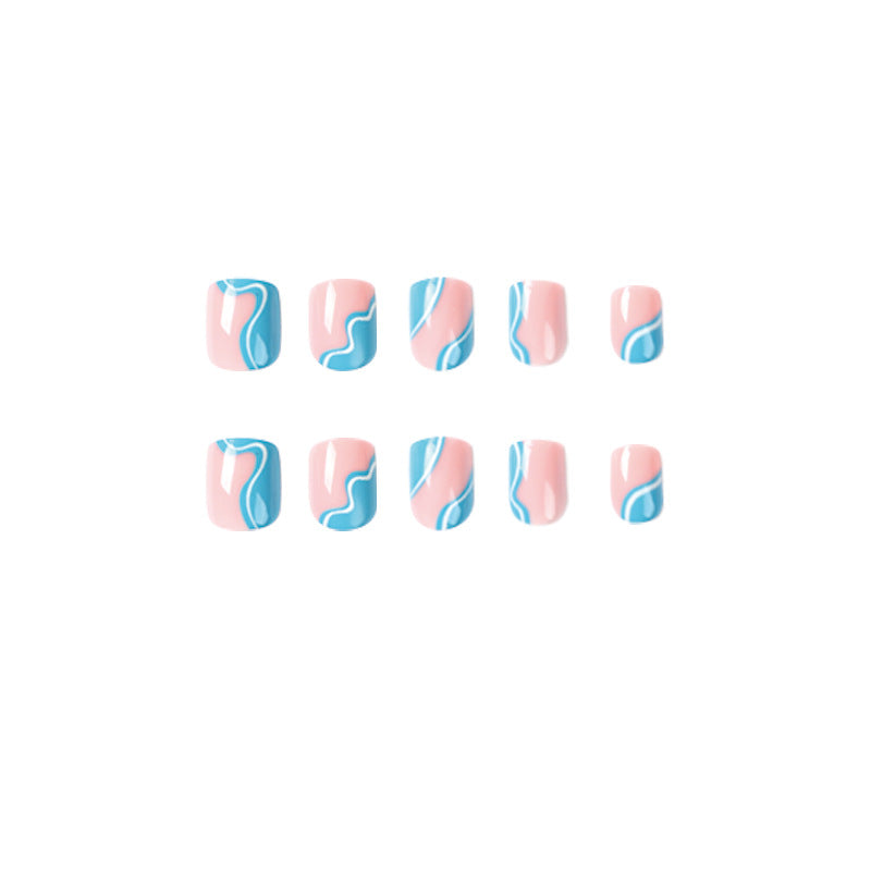 Azure White Wave| Short Squoval Manicure | Press On Nails N684