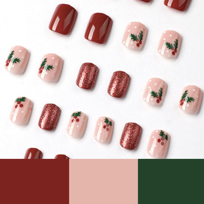 Merry Mistletoe Magic| Short Squoval Manicure | Press On Nails N403