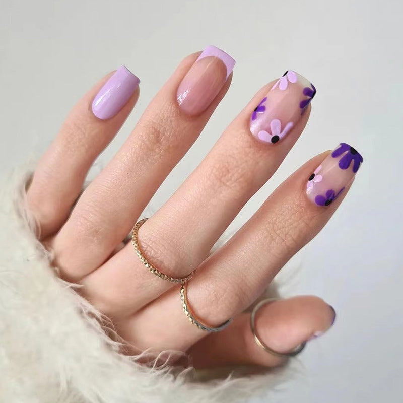 Lavender Floral| Short Squoval Manicure | Press On Nails N765