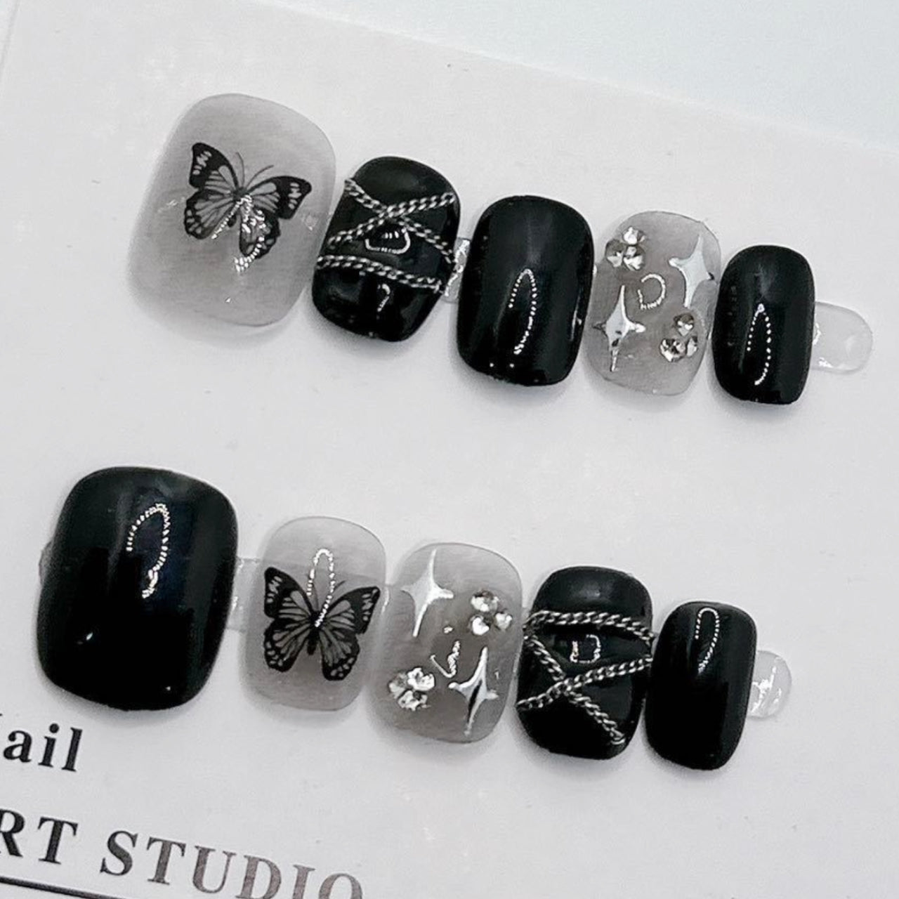 Dark Butterfly Charmer | Short Squoval Manicure | Handmade Press On Nails H65