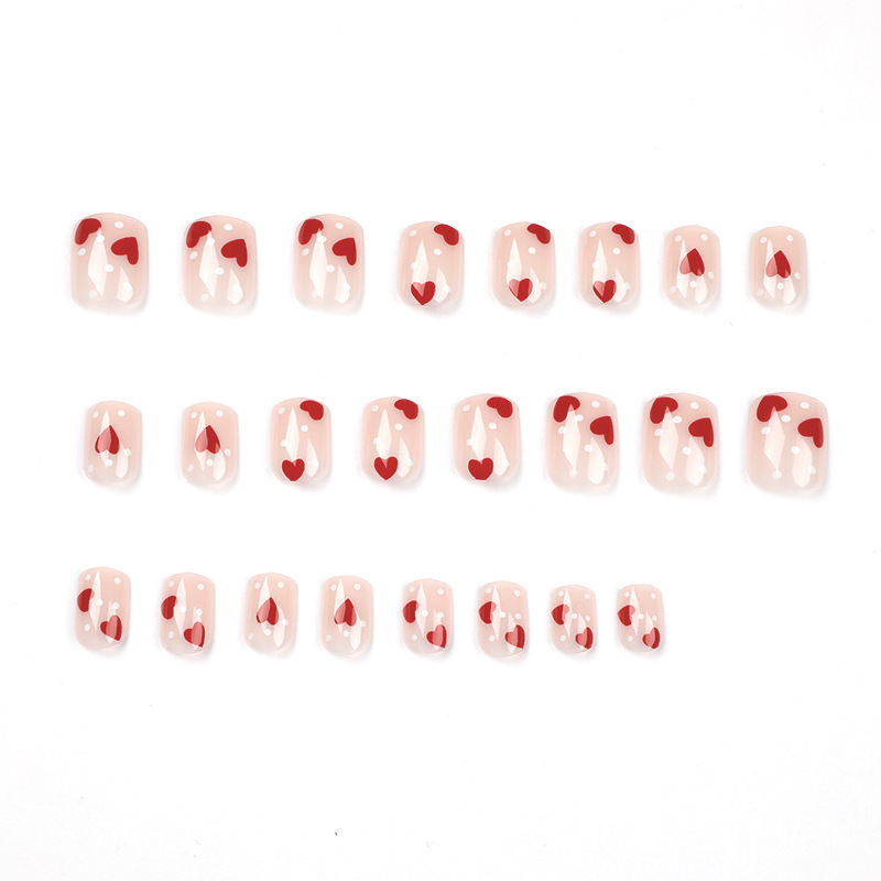 24PCS Red Heart Short Square Nail