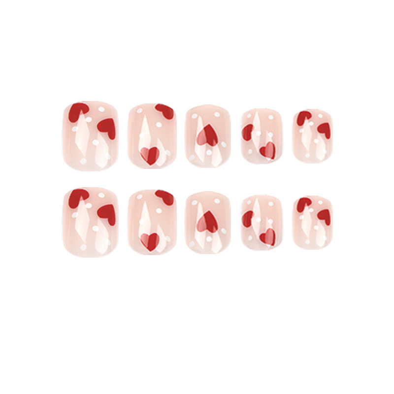 24PCS Red Heart Short Square Nail