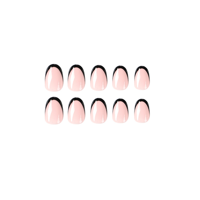 Black French Tip Oval Short Nails