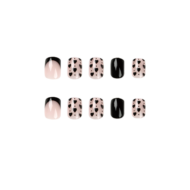 Black Heart French Tip Short Square Nails