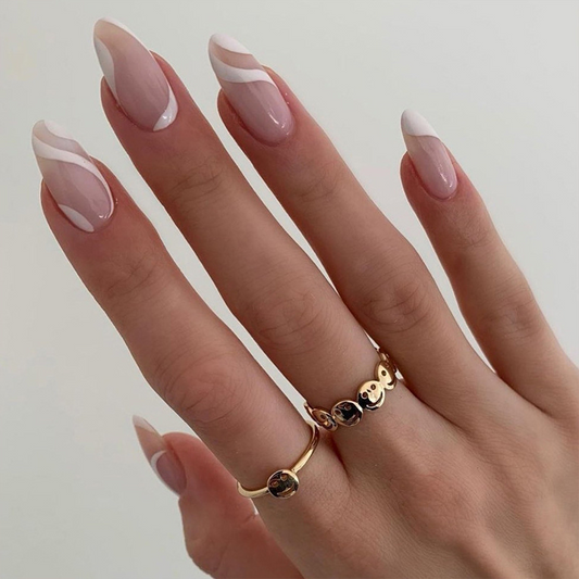 While Line French Oval Nails