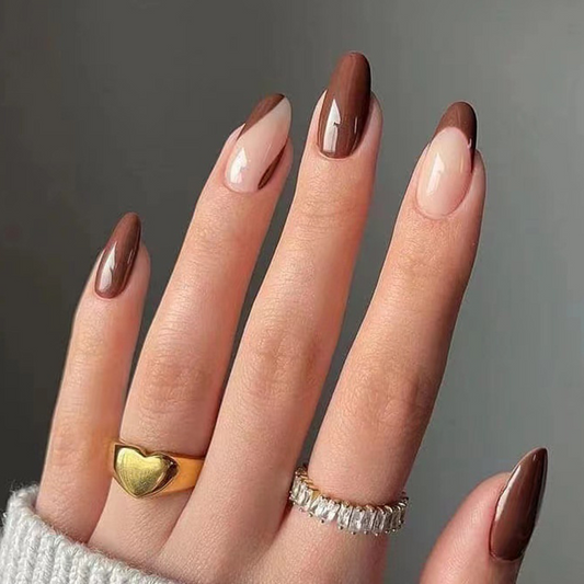 Brown French Tip Oval Nails