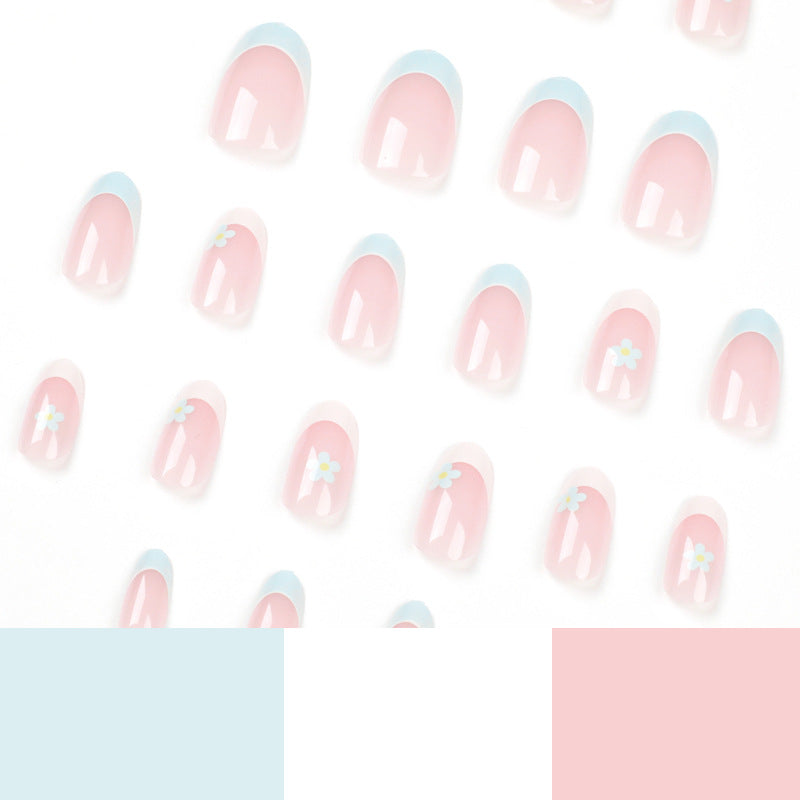 Blossoming Baby Blue | Short Almond Manicure | Press On Nails N534