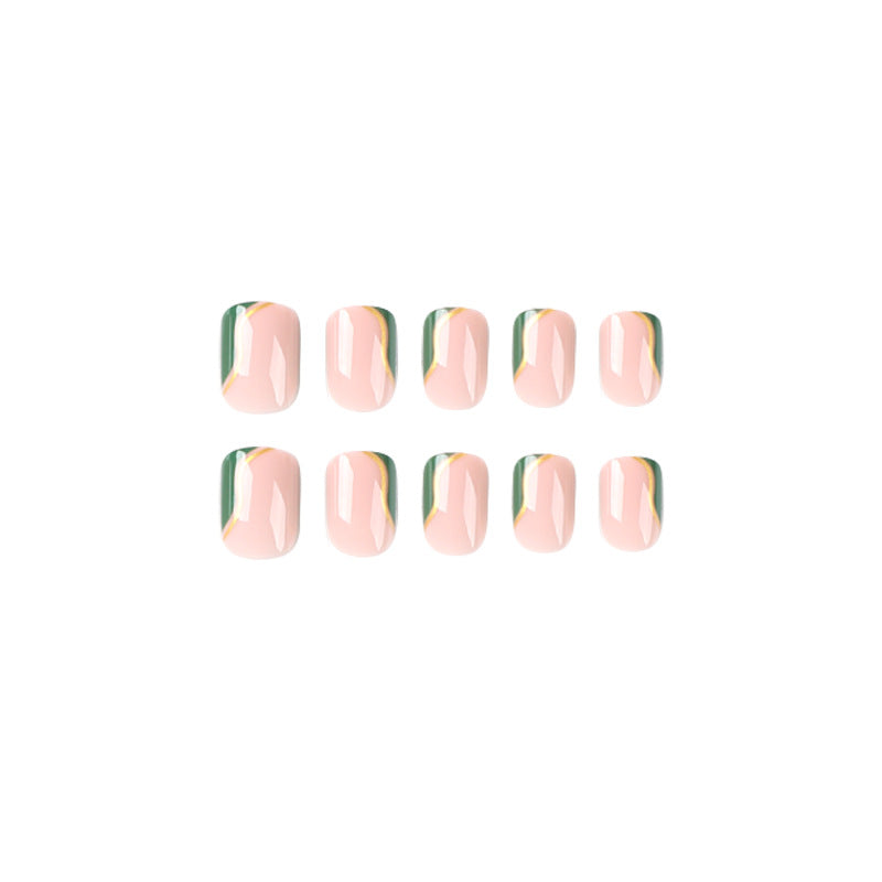 Emerald Gold Ripples| Short Squoval Manicure | Press On Nails N601