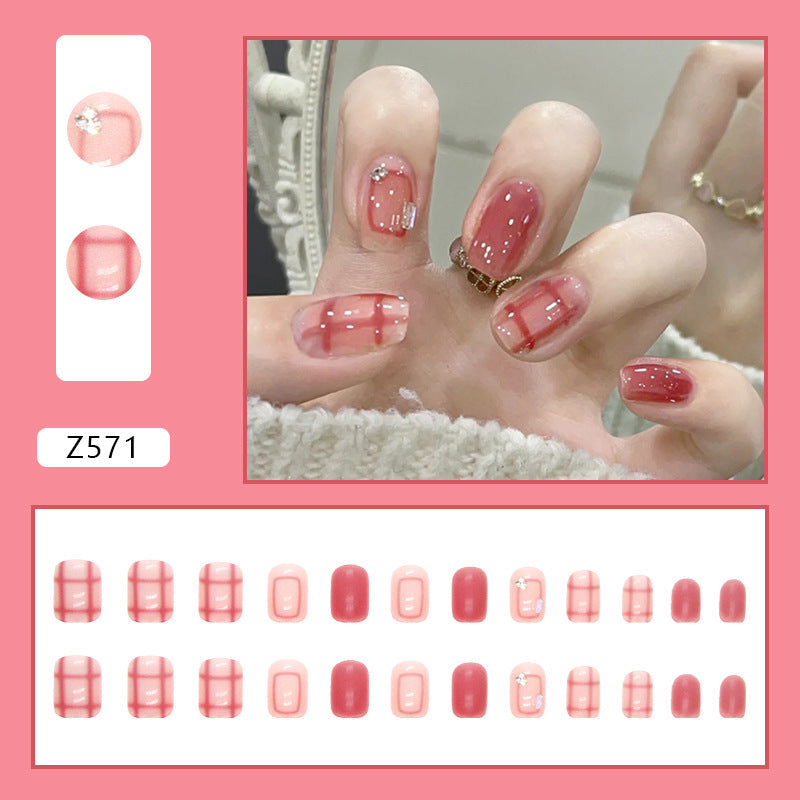 Blushing Grid | Short Squoval Manicure | Press On Nails