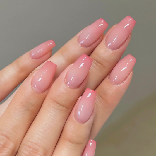 Blushing Peachy Ombre| Medium Squoval Manicure | Press On Nails N460