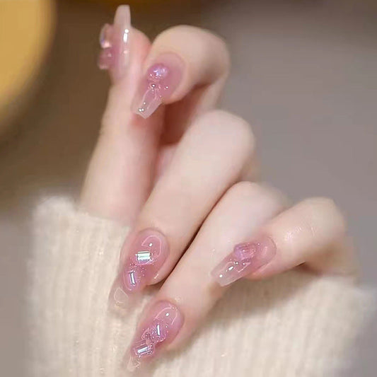 Pretty in Pink diamond| Medium Squoval Manicure | Press On Nails