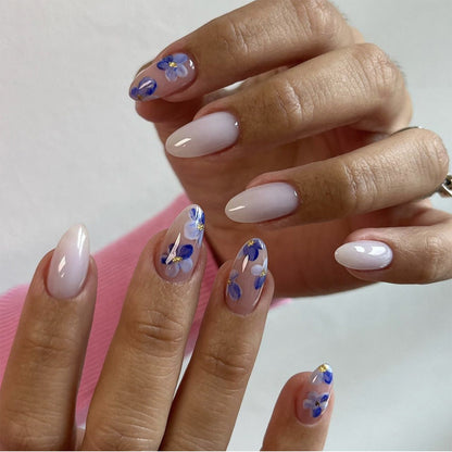 Indigo Petal | Short Almond Manicure | Press On Nails N681