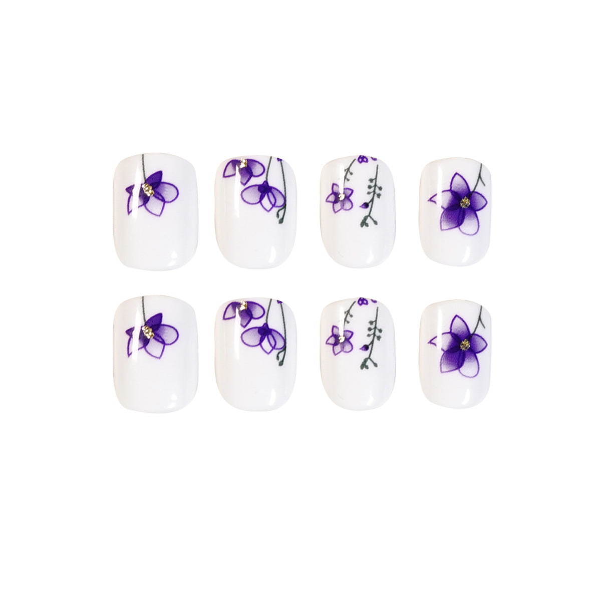 Ink Wash Purple Floral| Short Squoval Manicure | Press On Nails N473