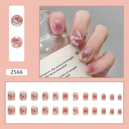 Adorable pink Bunny | Short Squoval Manicure | Press On Nails