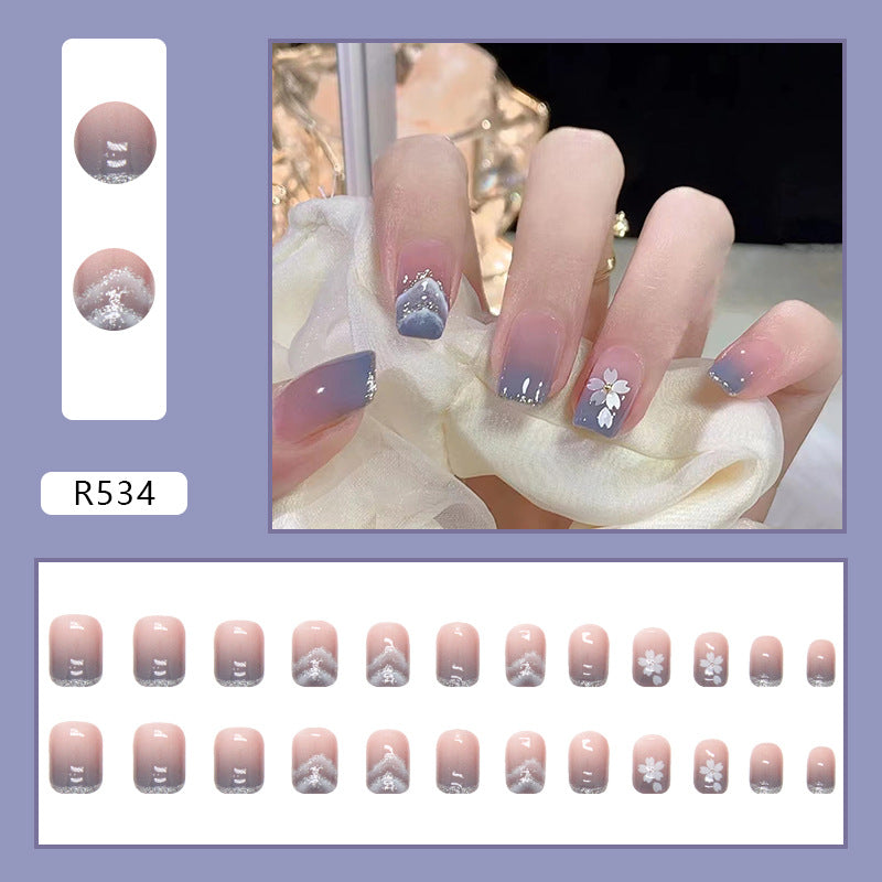 Glitter Ink Wash Painting Ombre | Short Squoval Manicure | Press On Nail