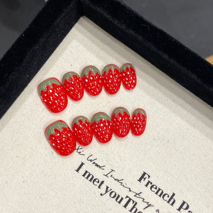 Strawberry | Short Squoval Manicure | Handmade Press On Nails H312