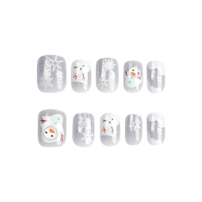 Joyful Snowman | Short Squoval Manicure | Press On Nails N486