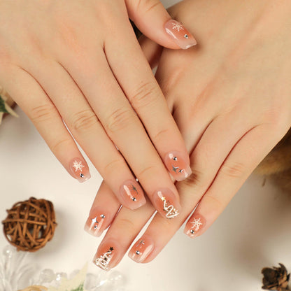 Peachy Christmas| Short Squoval Manicure | Press On Nails N482