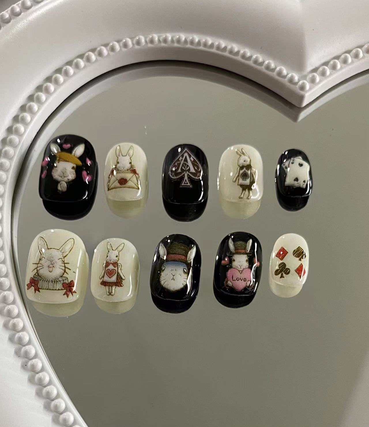 Wonderland Bunny | Long Short Coffin Manicure | Handmade Press on Nails H49