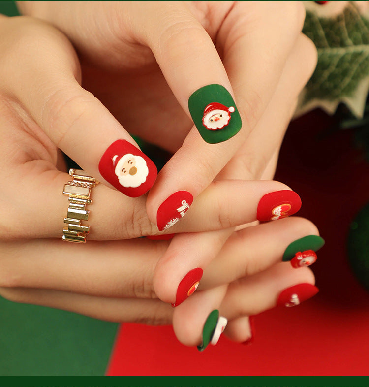 Festive Santa Magic| Short Squoval Manicure | Press On Nails N414