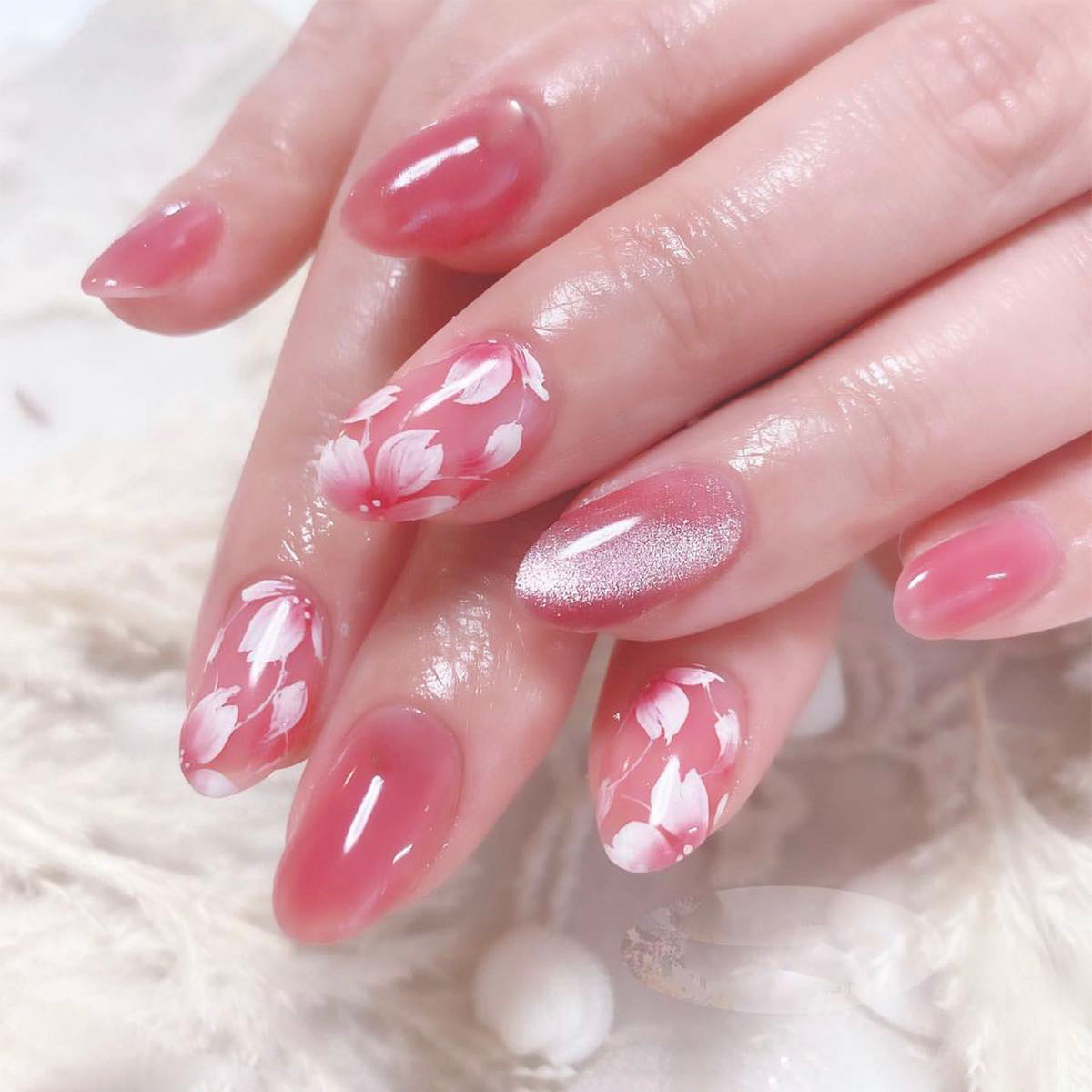 Blush Blossom | Short Almond Manicure | Press On Nails N404