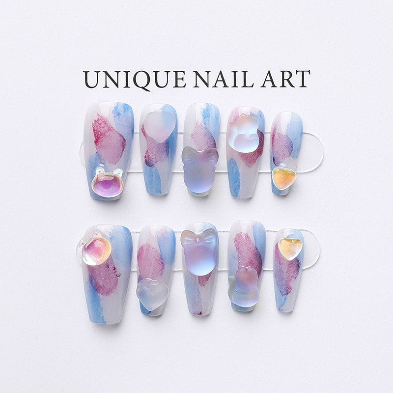 Shades of Azure and Violet| Long Short Coffin Manicure | Handmade Press on Nails H137 Long