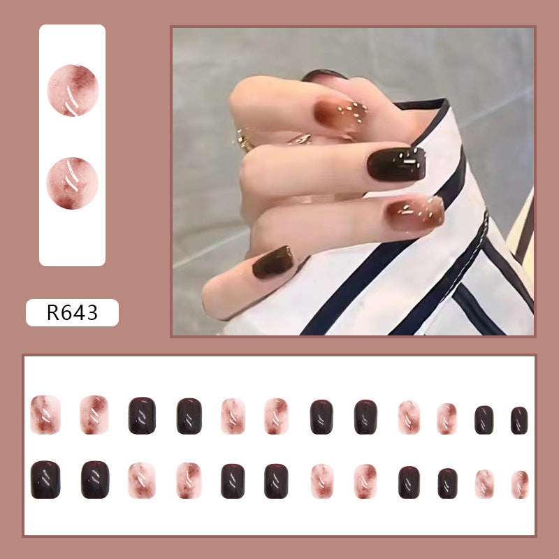 Brown Marbel | Short Squoval Manicure | Press On Nail