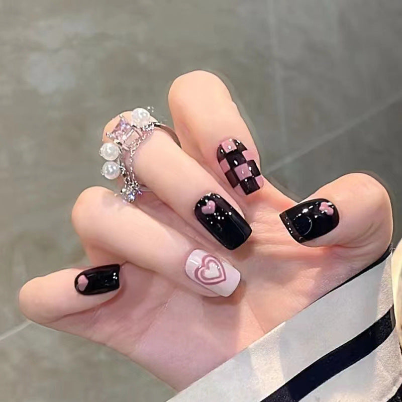 BlackPink Heart Y2K| Short Squoval Manicure | Press On Nail