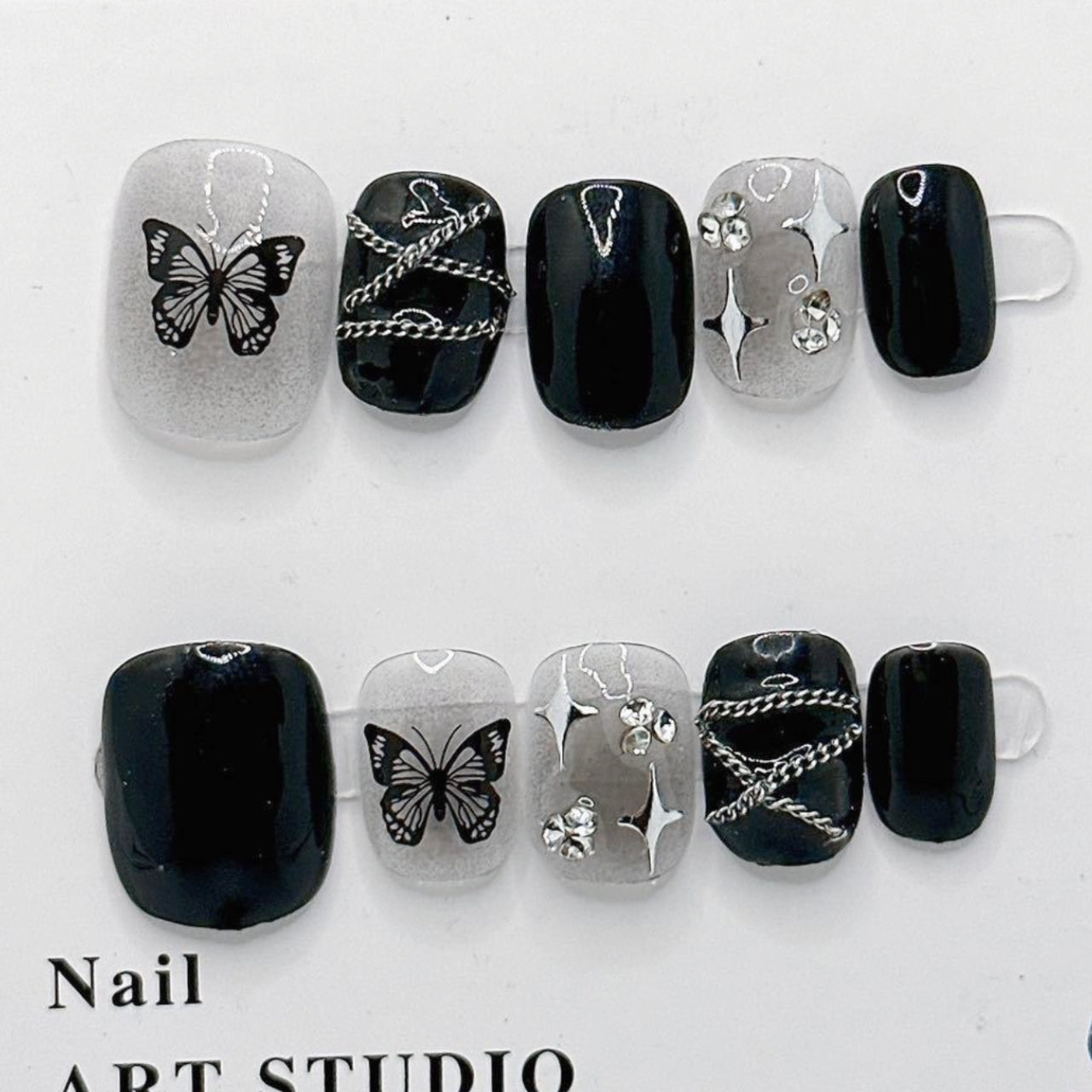 Dark Butterfly Charmer | Short Squoval Manicure | Handmade Press On Nails H65