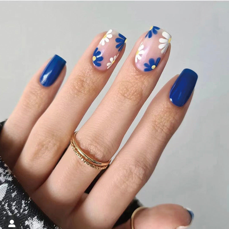 Blue Blossom | Short Square Manicure | Press On Nails N783