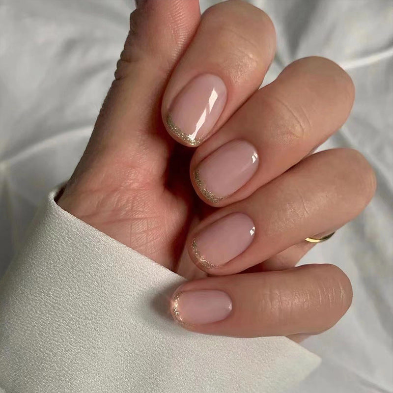 Champagne Gold French | Short Square Manicure | Press On Nails N441