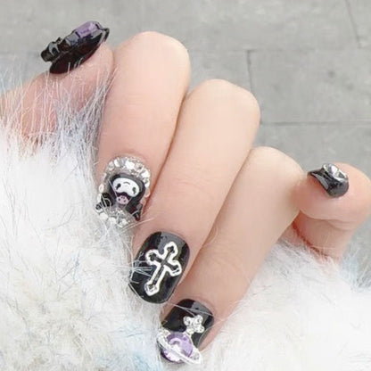 Noir Cosmic Kuromi| Short Squoval Manicure | Handmade Press On Nails H257