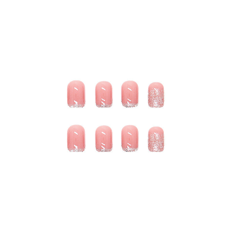 Pink Glitter French Ombre | Short Square Manicure | Press On Nail