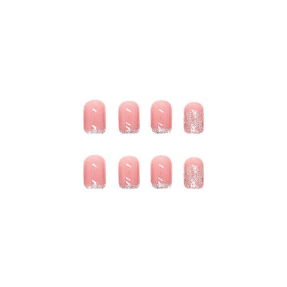 Pink Glitter French Ombre | Short Square Manicure | Press On Nail