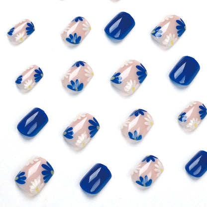 Blue Blossom | Short Square Manicure | Press On Nails N783