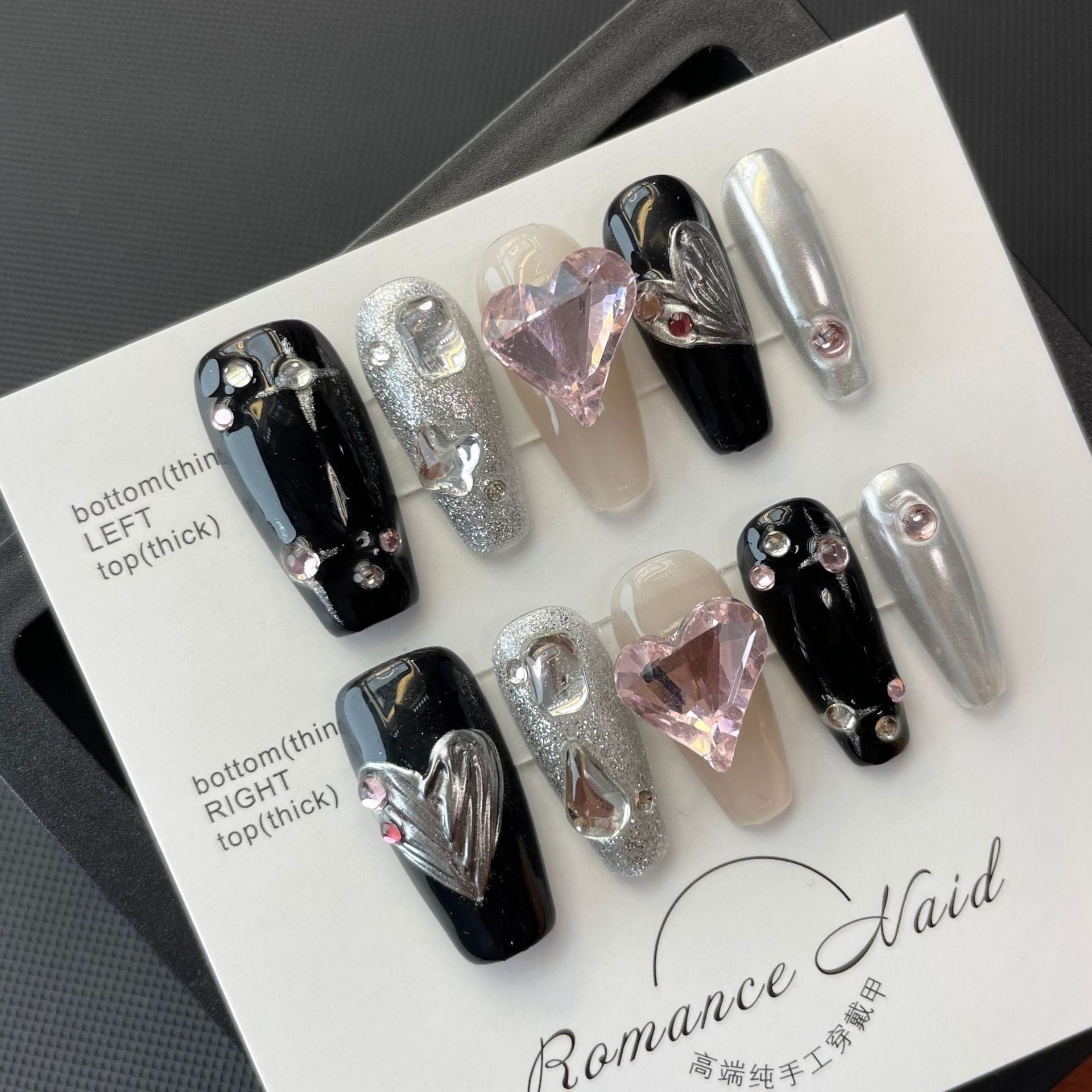 Y2K BlackPink Heart| Long Short Coffin Manicure|Handmade Press on Nails H171