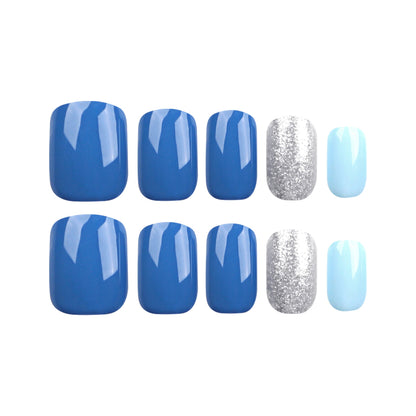 Sapphire Blue Checkerboard | Short Squoval Manicure | Press on Nails N020