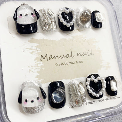 Pochacco Love | Short Squoval Manicure | Handmade Press On Nails H14