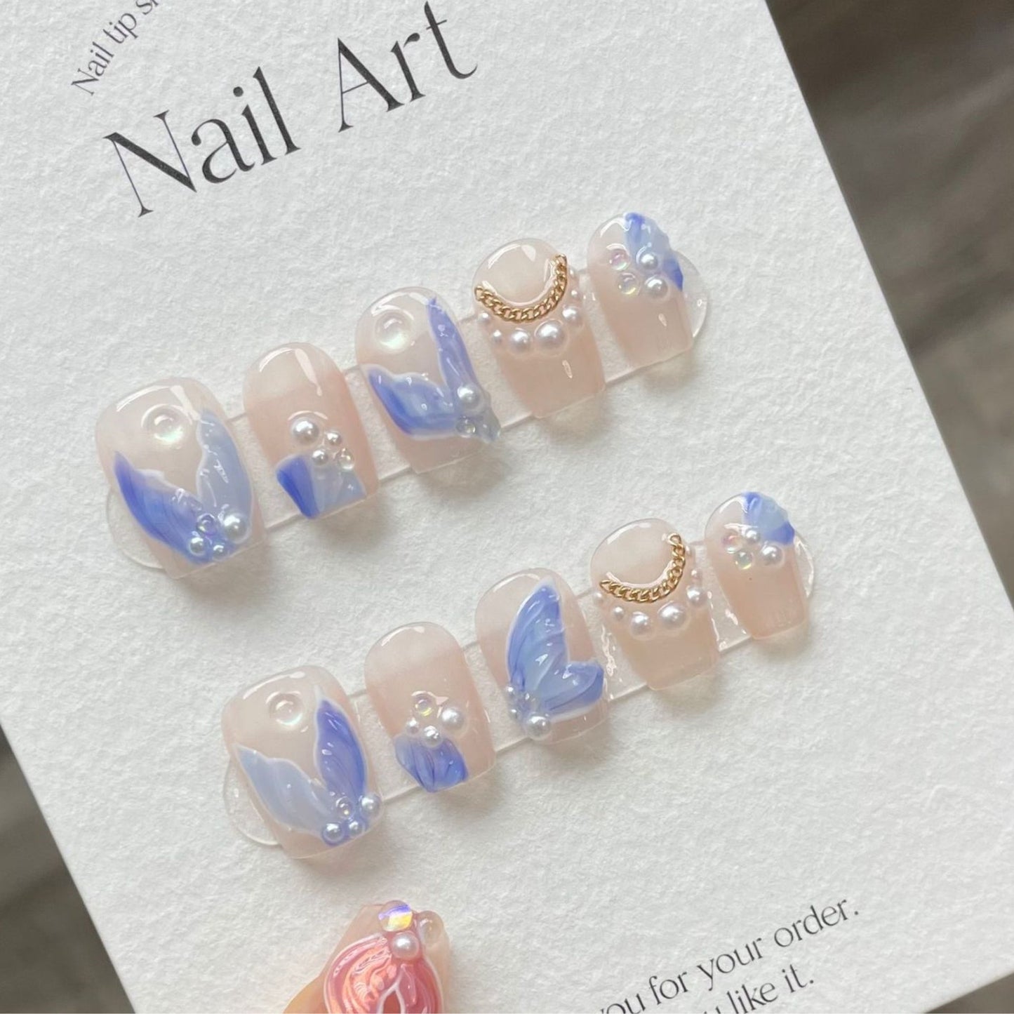 Azure Mermaid| Short Squoval Manicure | Handmade Press On Nails H280