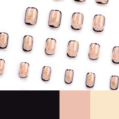 Black Lines Gold Gleam | Short Squoval Manicure | Press On Nails N413