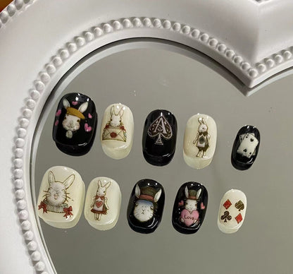 Wonderland Bunny | Long Short Coffin Manicure | Handmade Press on Nails H49 short