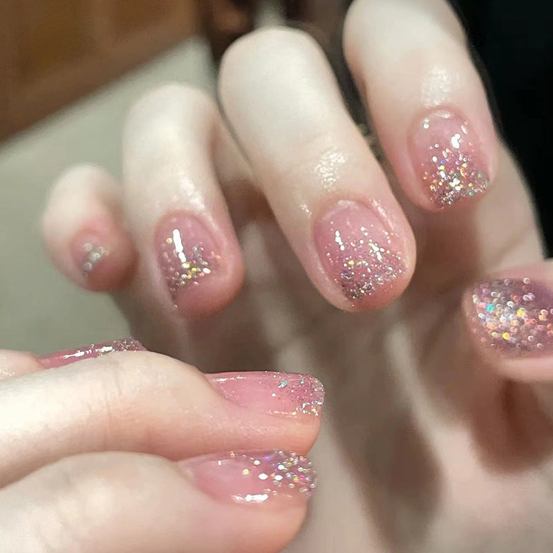 Blushing Glitz | Short Square Manicure | Press On Nail