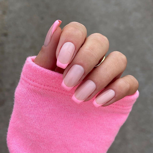 Dolce Pink French| Short Squoval Manicure | Press On Nails N381