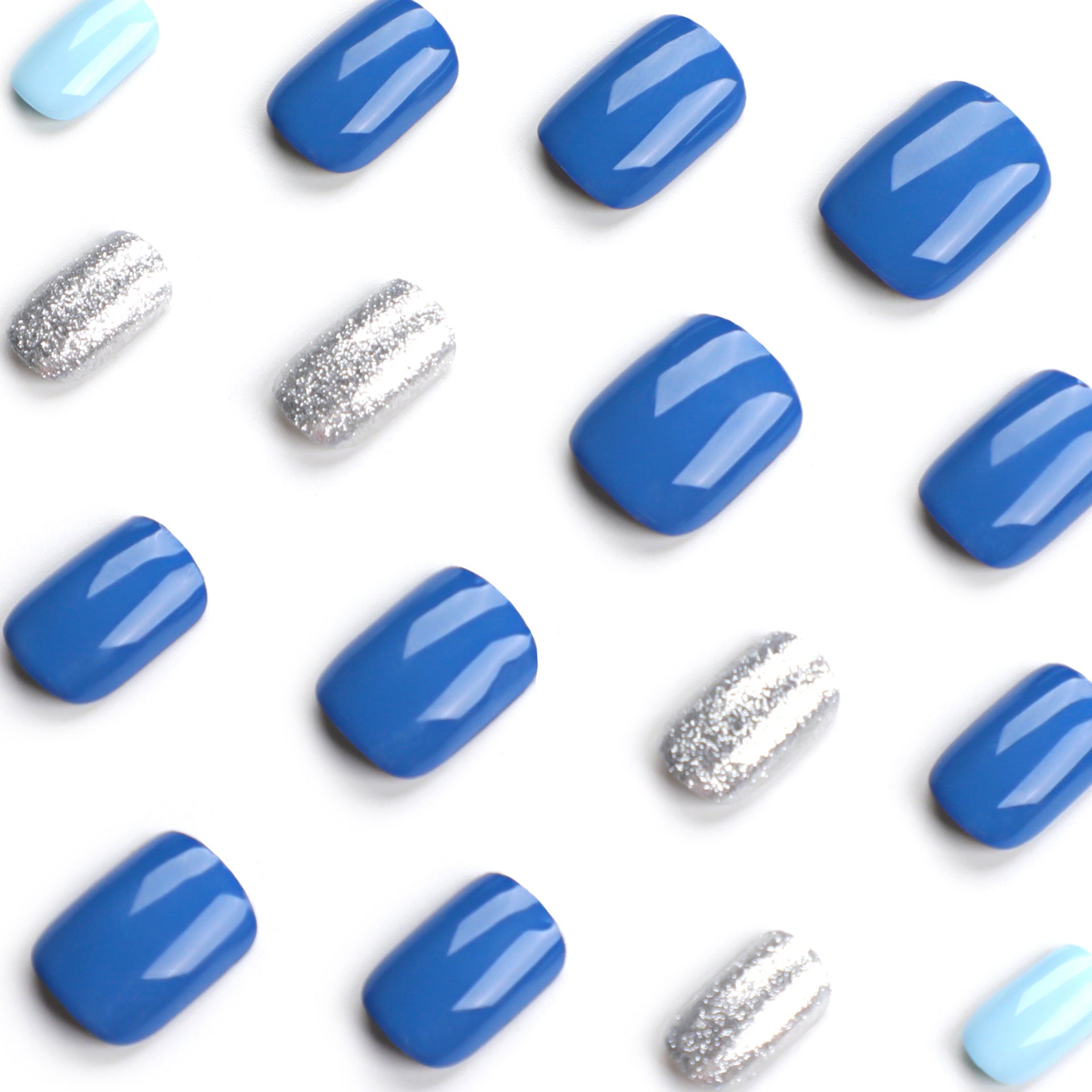 Sapphire Blue Checkerboard | Short Squoval Manicure | Press on Nails N020