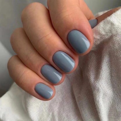 Vivid Solid Color | Short Squoval Manicure | Press On Nails N514 Grey