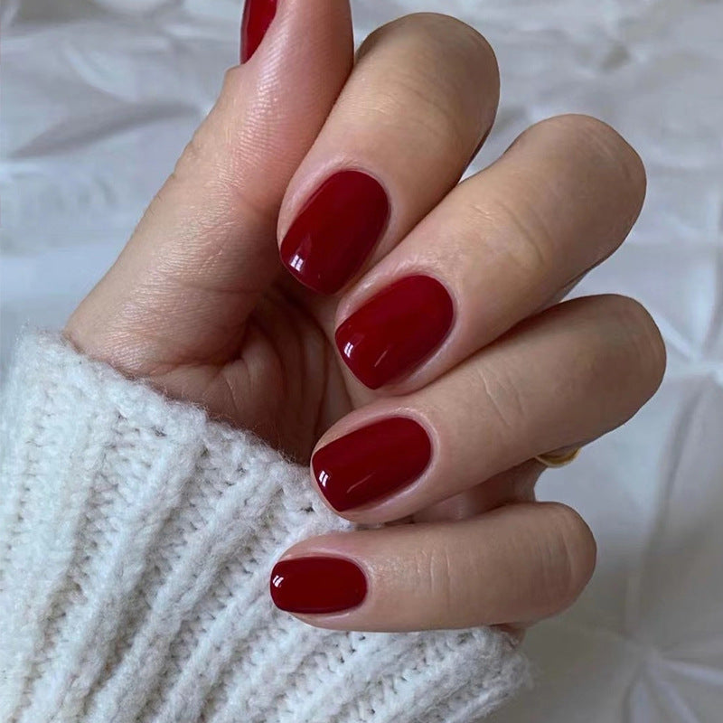 Vivid Solid Color | Short Squoval Manicure | Press On Nails N514 Red