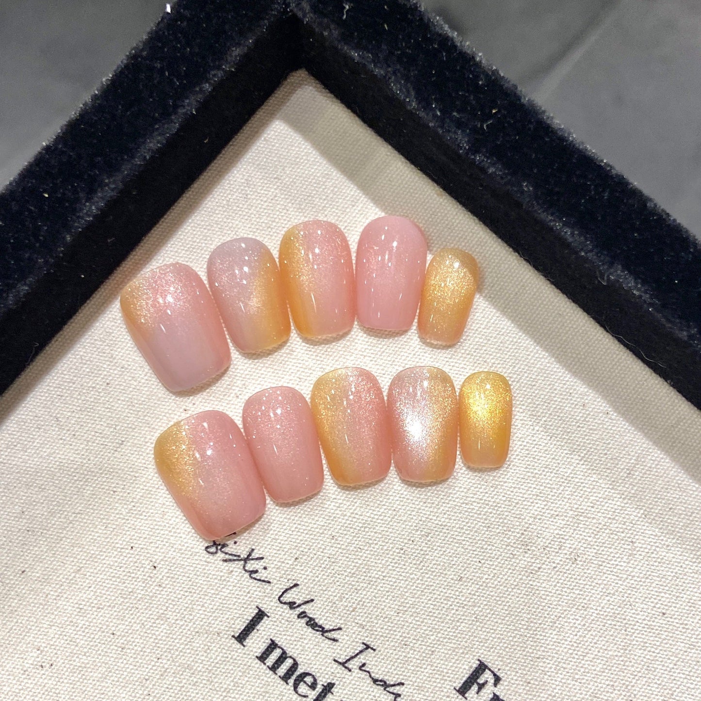 Sunset Elegance | Short Squoval Manicure | Handmade Press On Nails H338